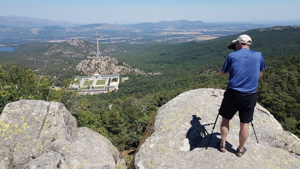 Francis Hanly filming high above Franco's mausoleum The Valley Of The Fallen in Spain.